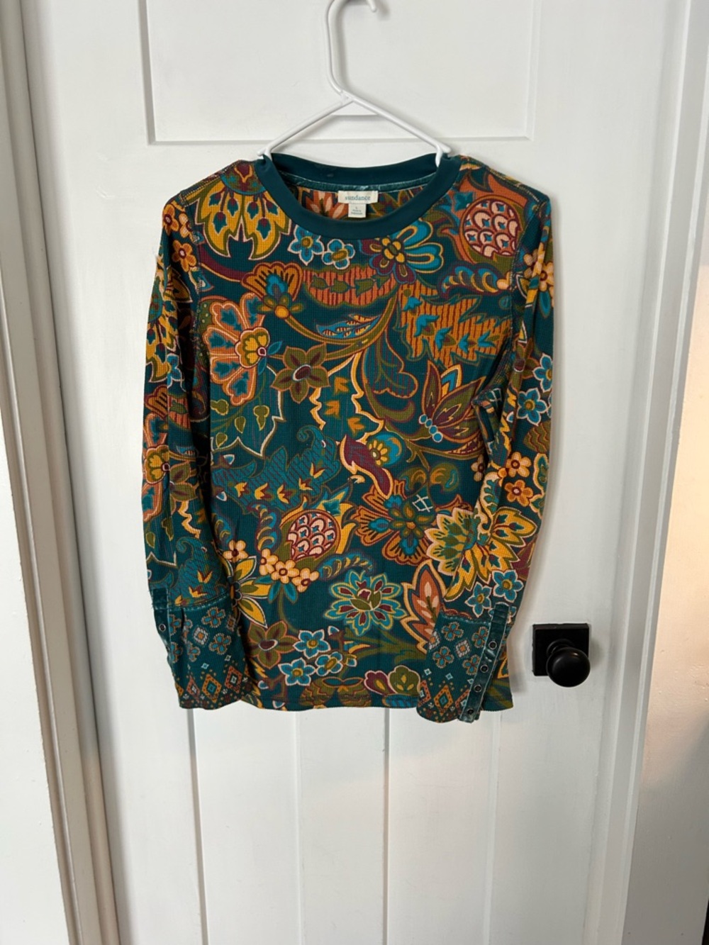 Sundance Teal Multicolor Floral Ribbed Top
